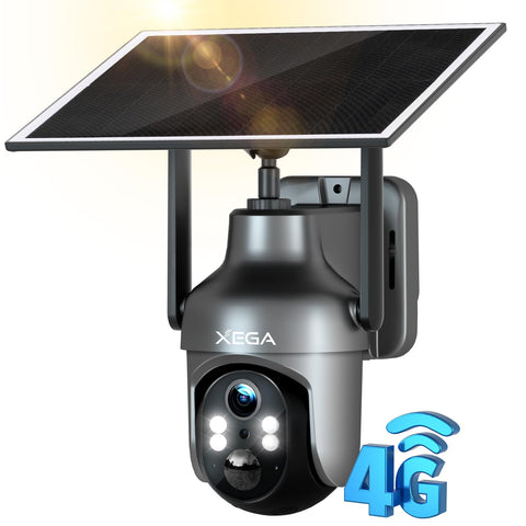 Xega 3G/4G LTE Caméra Surveillance Solaire Extérieure sans Fil, 2K PTZ Caméra IP Carte SIM Intégrée avec 30M Vision Nocturne Couleur, PIR Détection