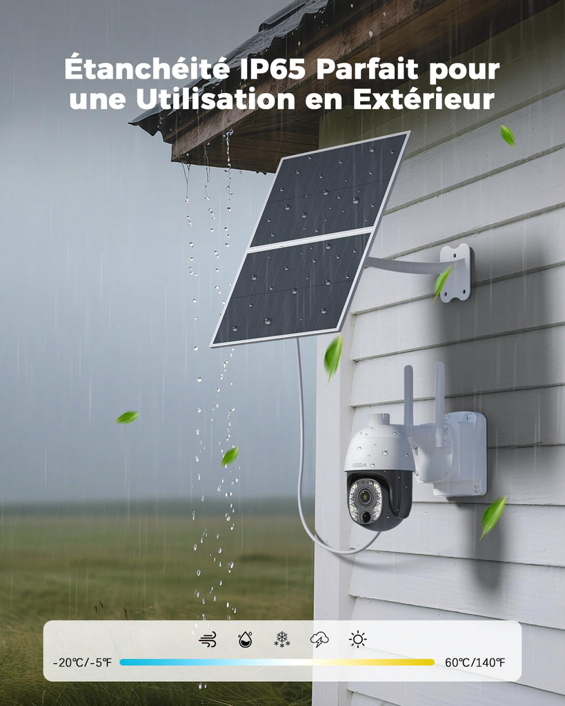 Xega 5MP【10X Zoom Optique】 4G LTE Caméra Surveillance avec Carte SIM 20W Panneau Solaire 30,000mAh Batterie Camera Enregistrement Continu 24/7