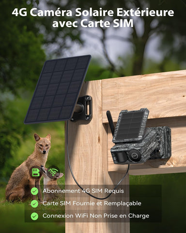 Xega 4G Caméra Solaire avec Carte SIM & 2 Panneaux, Extérieure Camera Chasse 4G sans Fil, Détection de Mouvement, Vision Nocturne sans Lumière