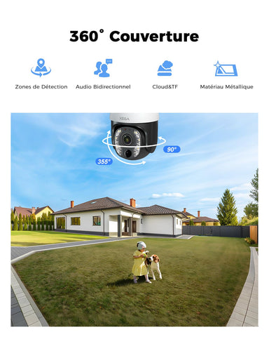 Xega 5MP【10X Zoom Optique】 4G LTE Caméra Surveillance avec Carte SIM 20W Panneau Solaire 30,000mAh Batterie Camera Enregistrement Continu 24/7