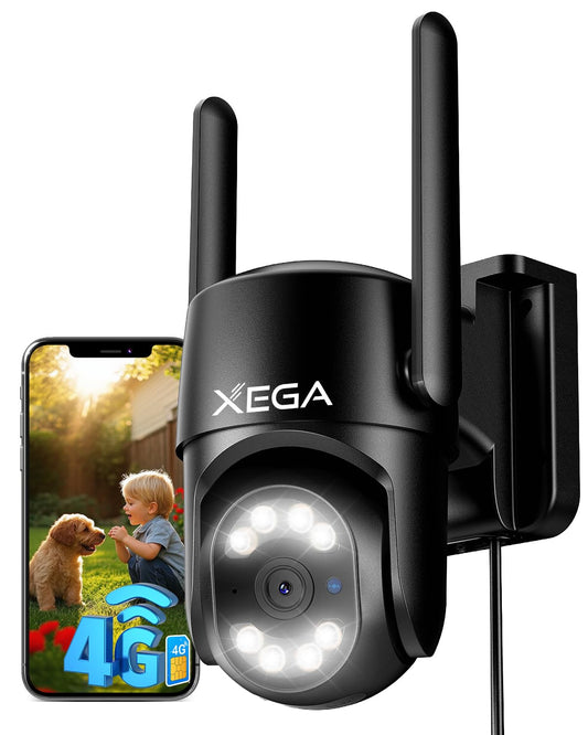 Xega 4G LTE Caméra Surveillance avec Carte SIM【24/7 Enregistrement】, AI Détection Humaine Suivi