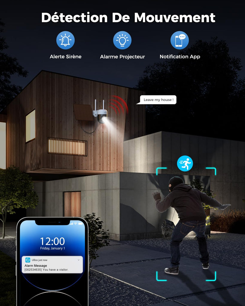 XEGA 4G LTE Camera Solaire avec Carte SIM, 3MP IP Caméra Surveillance Extérieure sans Fil à Batterie, PTZ Détection de Mouvement Personnalisée Projecteur
