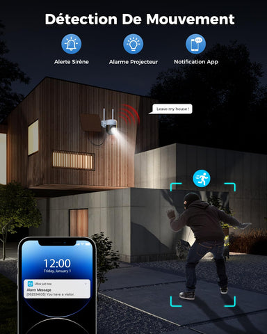 XEGA 4G LTE Camera Solaire avec Carte SIM, 3MP IP Caméra Surveillance Extérieure sans Fil à Batterie, PTZ Détection de Mouvement Personnalisée Projecteur
