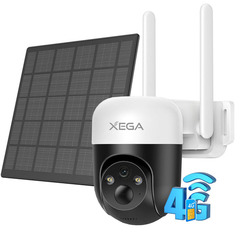 XEGA 4G LTE Camera Solaire avec Carte SIM, 3MP IP Caméra Surveillance Extérieure sans Fil à Batterie, PTZ Détection de Mouvement Personnalisée Projecteur