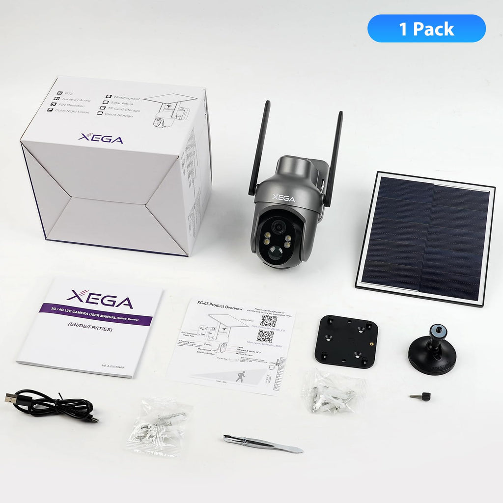 Xega 3G/4G LTE Caméra Surveillance Solaire Extérieure sans Fil, 2K PTZ Caméra IP Carte SIM Intégrée avec 30M Vision Nocturne Couleur, PIR Détection