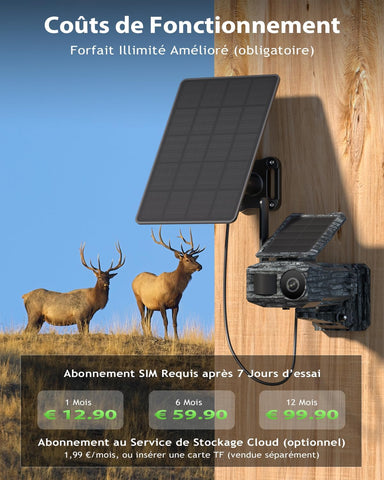 Xega 4G Caméra Solaire avec Carte SIM & 2 Panneaux, Extérieure Camera Chasse 4G sans Fil, Détection de Mouvement, Vision Nocturne sans Lumière
