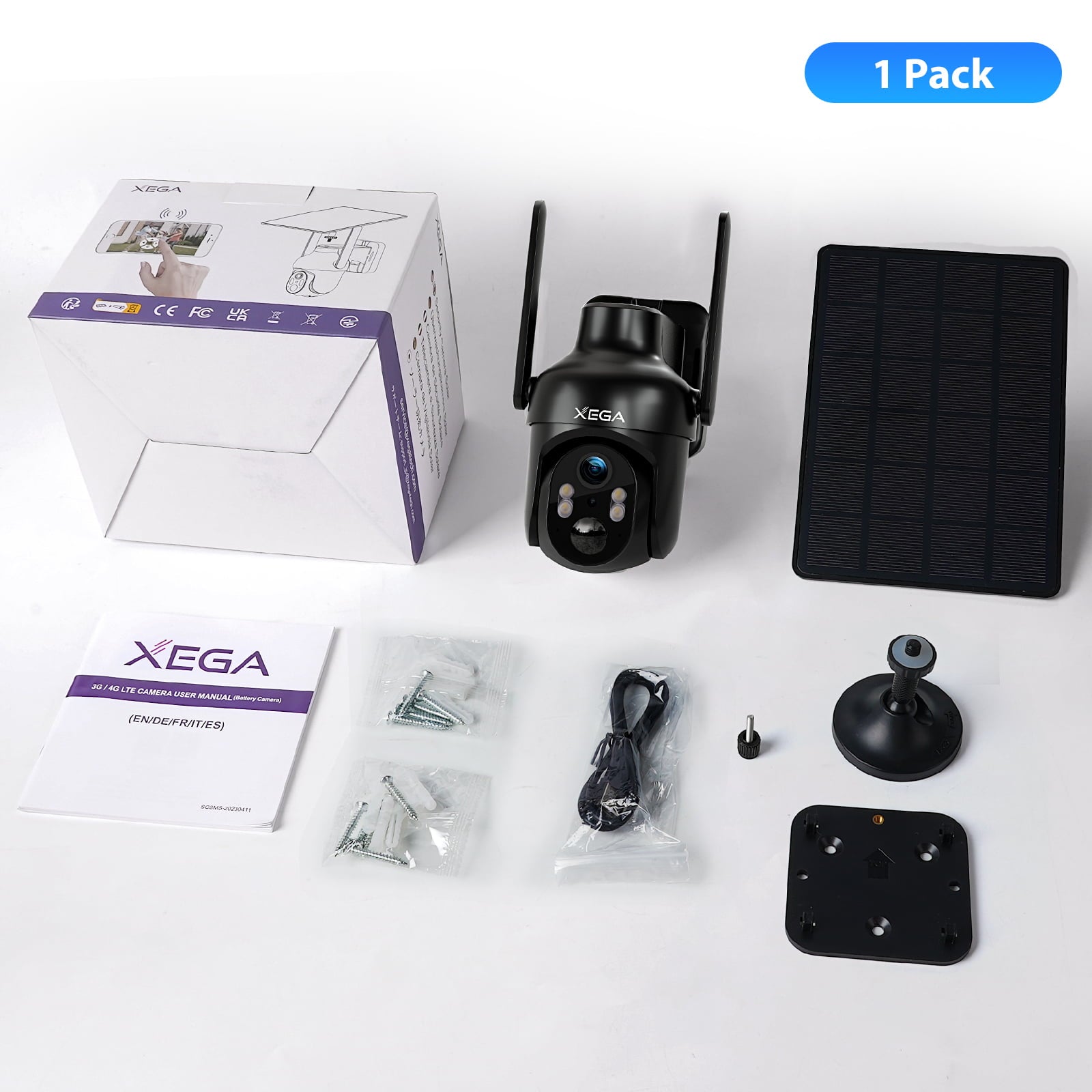 Xega Caméra Surveillance WiFi Extérieure, Solaire Caméra sans Fil, Vision Nocturne Couleur 3MP, HD PTZ IP Caméra, Détection Mouvement PIR, Étanche IP66, Audio Bidirectionnel, 2,4GHz - fr.xega 