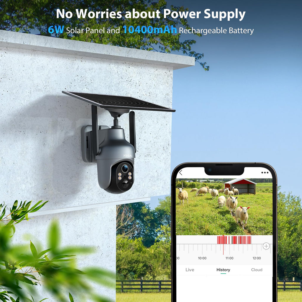 Xega 3G/4G LTE Caméra Surveillance Solaire Extérieure sans Fil, 2K PTZ Caméra IP Carte SIM Intégrée avec 30M Vision Nocturne Couleur, PIR Détection