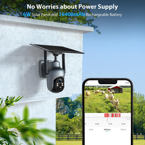 Xega 3G/4G LTE Caméra Surveillance Solaire Extérieure sans Fil, 2K PTZ Caméra IP Carte SIM Intégrée avec 30M Vision Nocturne Couleur, PIR Détection