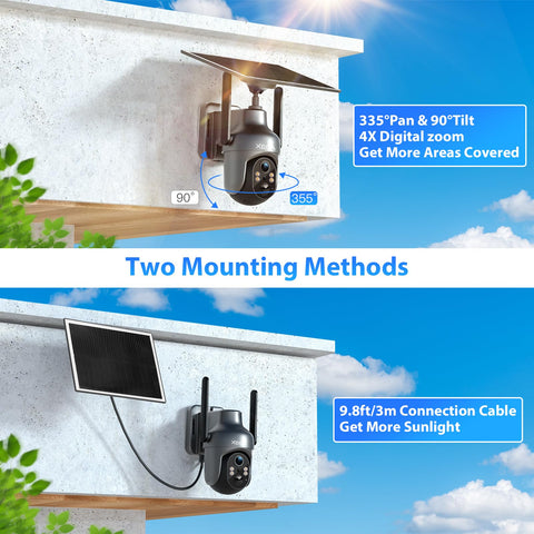 Xega 3G/4G LTE Caméra Surveillance Solaire Extérieure sans Fil, 2K PTZ Caméra IP Carte SIM Intégrée avec 30M Vision Nocturne Couleur, PIR Détection