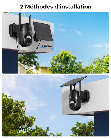 【12X-Hybrid Zoom】Xega Caméra WiFi Exterieur sans fil Solaire Double Objectif, AI Détection Personne, 2K Caméra Surveillance , Etanche IP67