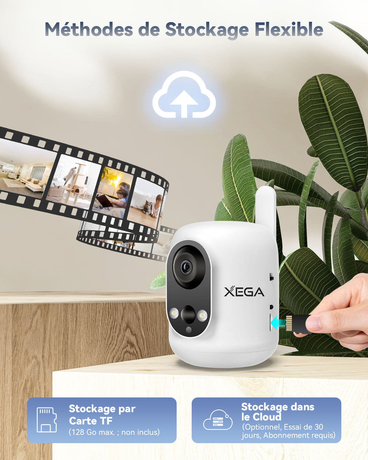 Xega 4G LTE Caméra Surveillance Intérieure avec Carte SIM sans Fil,Bébé/Animaux/Âgées, 6000mAh Batteries,PIR Détection
