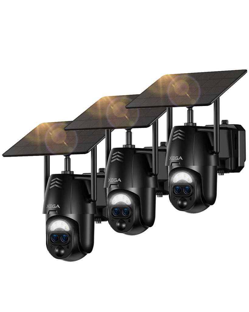 【12X-Hybrid Zoom】Xega Caméra WiFi Exterieur sans fil Solaire Double Objectif, AI Détection Personne, 2K Caméra Surveillance , Etanche IP67