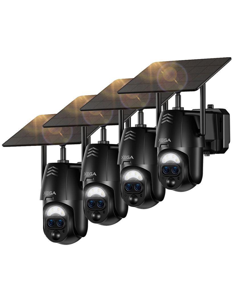 【12X-Hybrid Zoom】Xega Caméra WiFi Exterieur sans fil Solaire Double Objectif, AI Détection Personne, 2K Caméra Surveillance , Etanche IP67