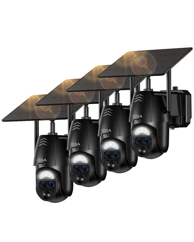 【12X-Hybrid Zoom】Xega Caméra WiFi Exterieur sans fil Solaire Double Objectif, AI Détection Personne, 2K Caméra Surveillance , Etanche IP67