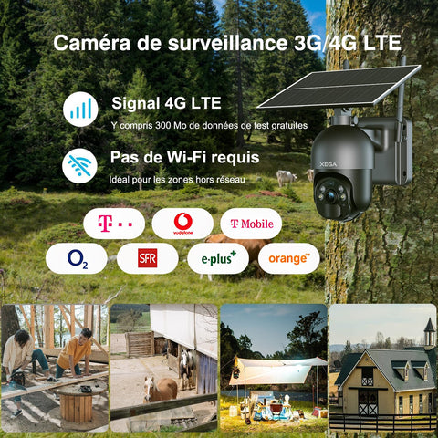 3G/4G 2K HD LTE caméra de sécurité sans fil à énergie Solaire, PIR DÉtection De Mouvement, Alerte InstantanÉe