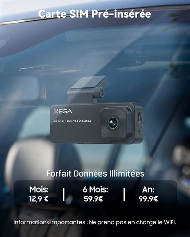 XEGA 2K 4G Dashcam Voiture avec Carte SIM, OBD Camera Voiture sans WiFi