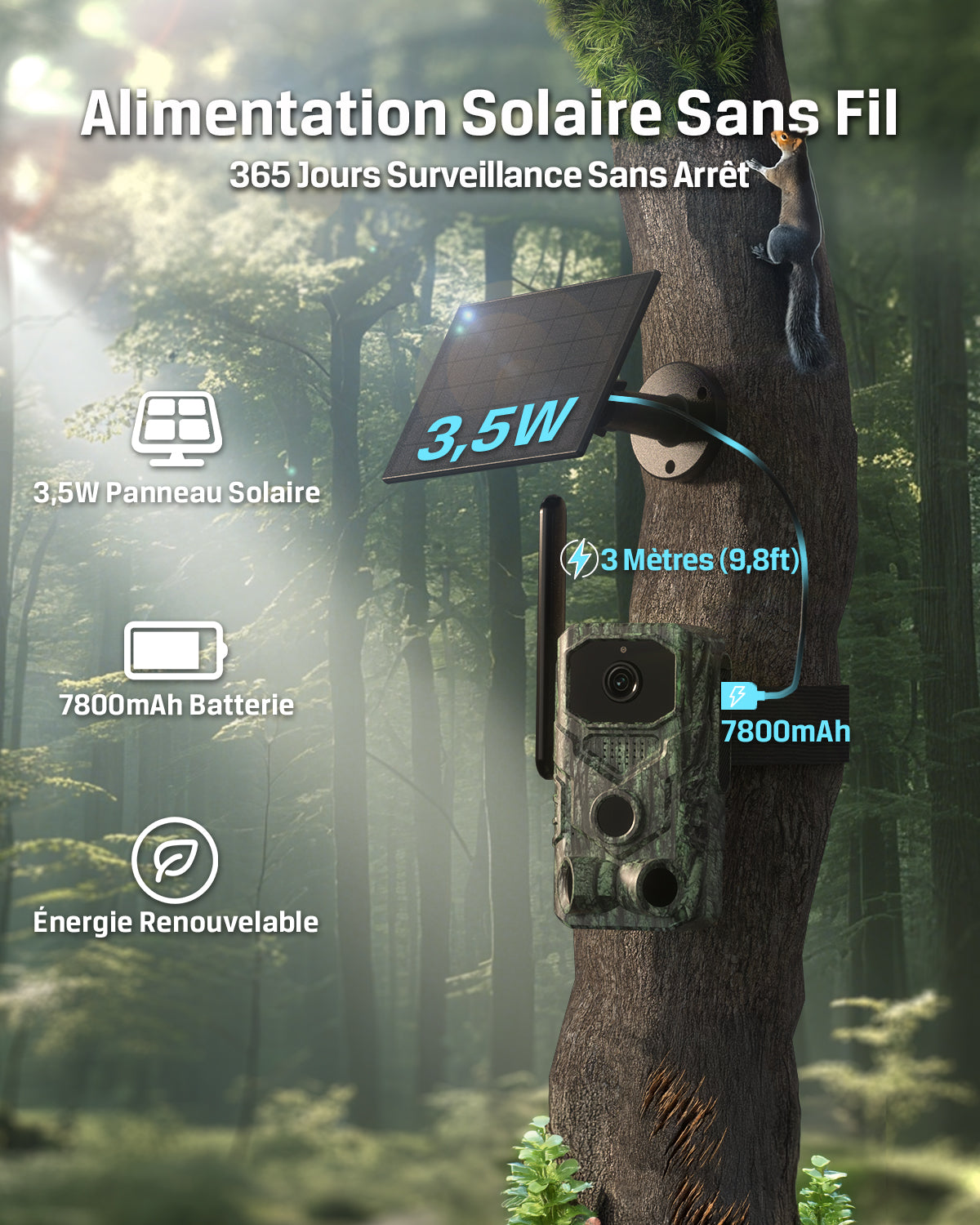 Xega 4G【3 PIR Détection】Caméra de Chasse,Caméra Animaux sans WiFi,940nm Nocturne Infrarouge Invisible,120° Angle,GPS