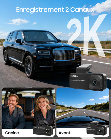 XEGA 2K 4G Dashcam Voiture avec Carte SIM, OBD Camera Voiture sans WiFi