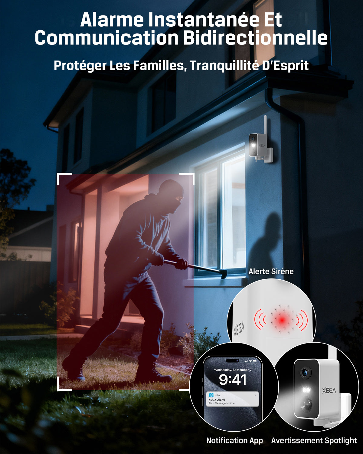 Xega Portable 4G Camera Surveillance avec Carte SIM, CCTV Caméra sans Wi-FI avec Batterie 10000mAh,Pan 180