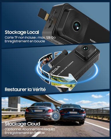 XEGA 2K 4G Dashcam Voiture avec Carte SIM, OBD Camera Voiture sans WiFi