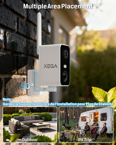 Xega Portable 4G Camera Surveillance avec Carte SIM, CCTV Caméra sans Wi-FI avec Batterie 10000mAh,Pan 180