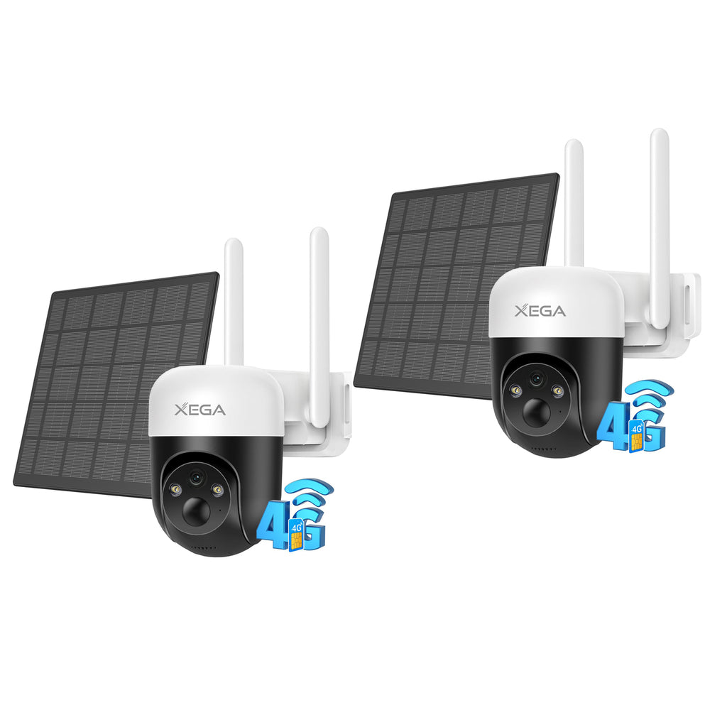 XEGA 4G LTE Camera Solaire avec Carte SIM, 3MP IP Caméra Surveillance Extérieure sans Fil à Batterie, PTZ Détection de Mouvement Personnalisée Projecteur