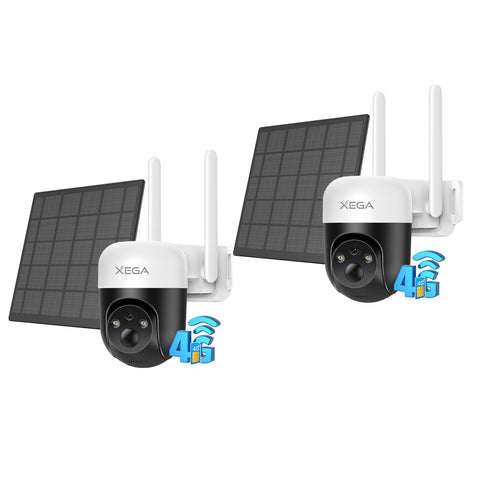 XEGA 4G LTE Camera Solaire avec Carte SIM, 3MP IP Caméra Surveillance Extérieure sans Fil à Batterie, PTZ Détection de Mouvement Personnalisée Projecteur