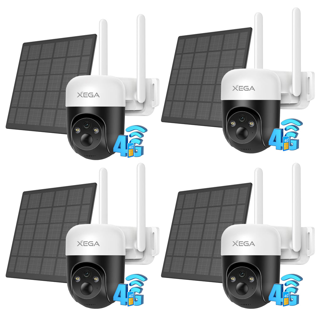 XEGA 4G LTE Camera Solaire avec Carte SIM, 3MP IP Caméra Surveillance Extérieure sans Fil à Batterie, PTZ Détection de Mouvement Personnalisée Projecteur