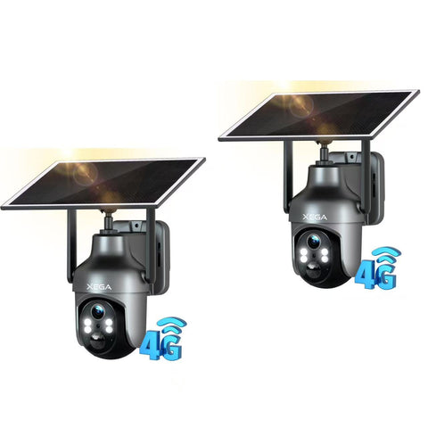 Xega 3G/4G LTE Caméra Surveillance Solaire Extérieure sans Fil, 2K PTZ Caméra IP Carte SIM Intégrée avec 30M Vision Nocturne Couleur, PIR Détection