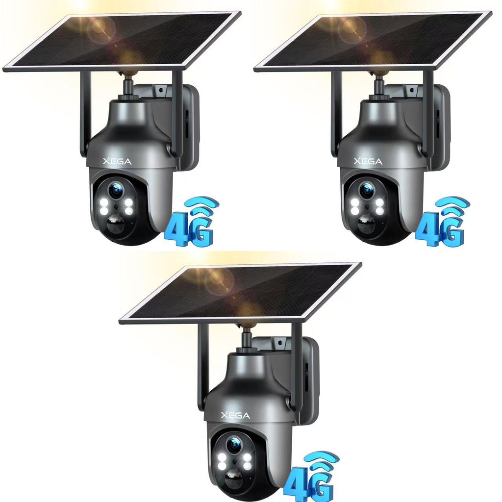 Xega 3G/4G LTE Caméra Surveillance Solaire Extérieure sans Fil, 2K PTZ Caméra IP Carte SIM Intégrée avec 30M Vision Nocturne Couleur, PIR Détection