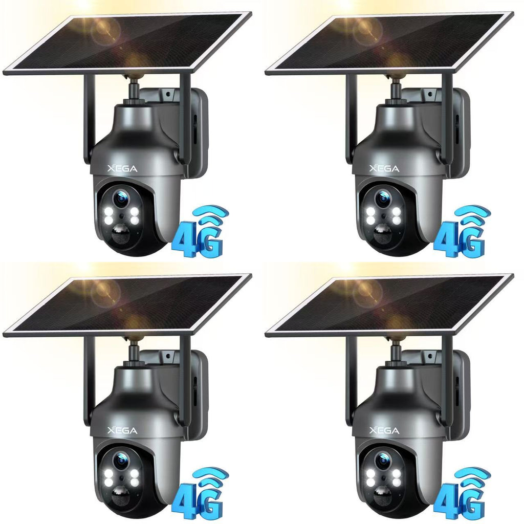 Xega 3G/4G LTE Caméra Surveillance Solaire Extérieure sans Fil, 2K PTZ Caméra IP Carte SIM Intégrée avec 30M Vision Nocturne Couleur, PIR Détection