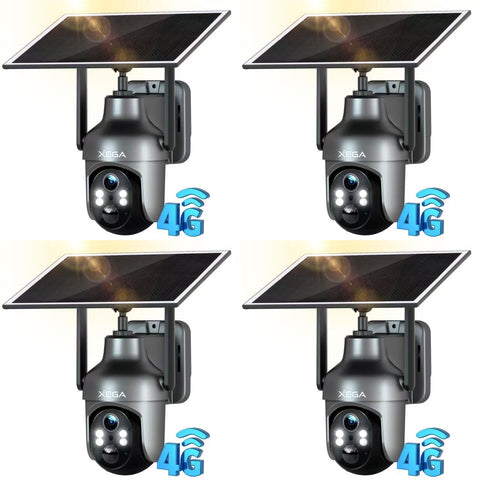 Xega 3G/4G LTE Caméra Surveillance Solaire Extérieure sans Fil, 2K PTZ Caméra IP Carte SIM Intégrée avec 30M Vision Nocturne Couleur, PIR Détection